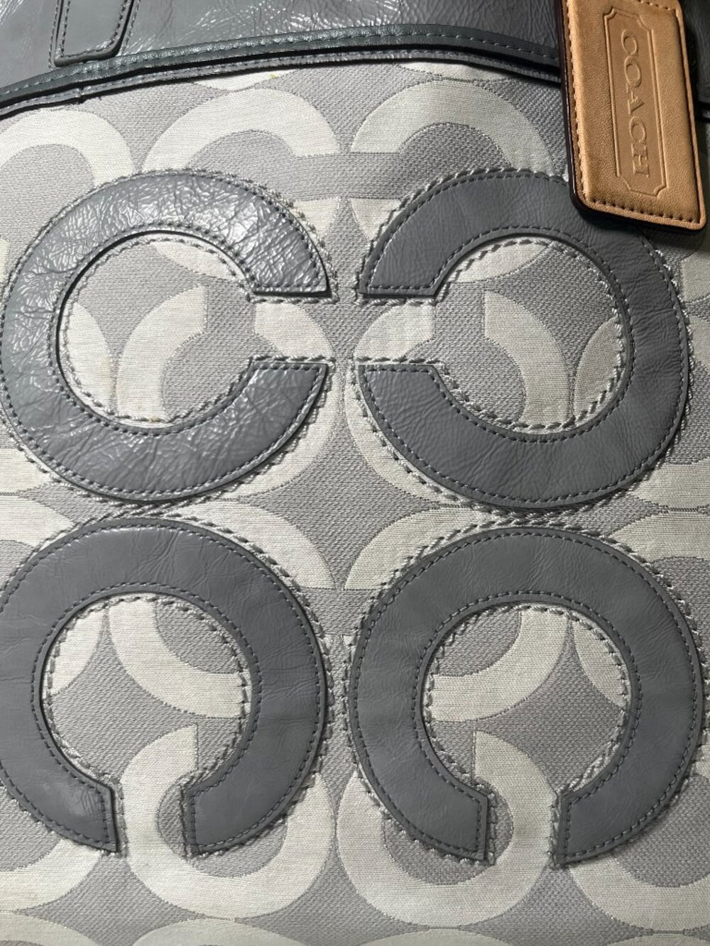 Coach Audrey Op Art Signature Tote 17035 Gray White Jacquard Patent Leather Bag - Picture 2 of 15